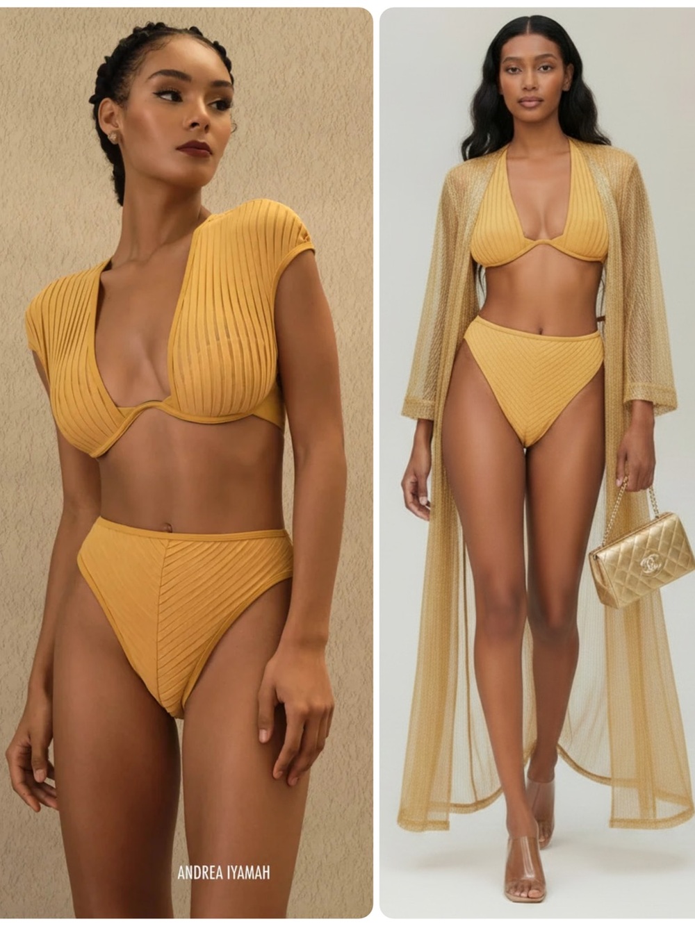 Andrea Iyamah Pura SET Mustard High-Rise Bikini Bottoms + Underwear Top NWT $328